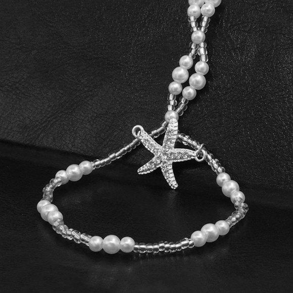 Rhinestone Embellished Starfish Elastic Pearl Barefoot Sandals for Beach Wedding - Picture 2 of 2